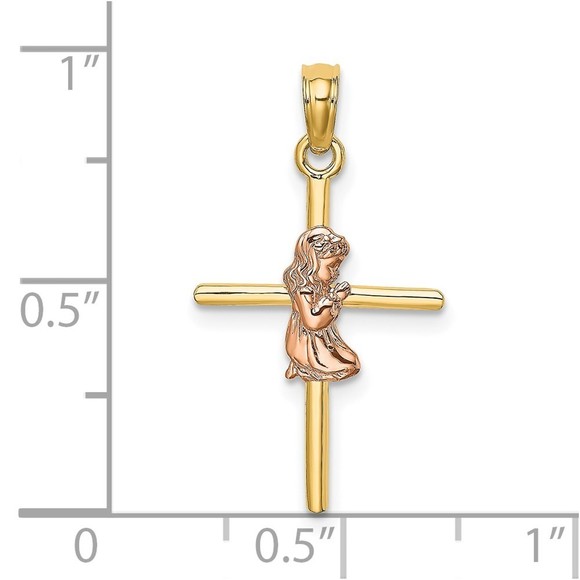 10K Two-Tone 2-D Girl On Cross Charm - Picture 2 of 4